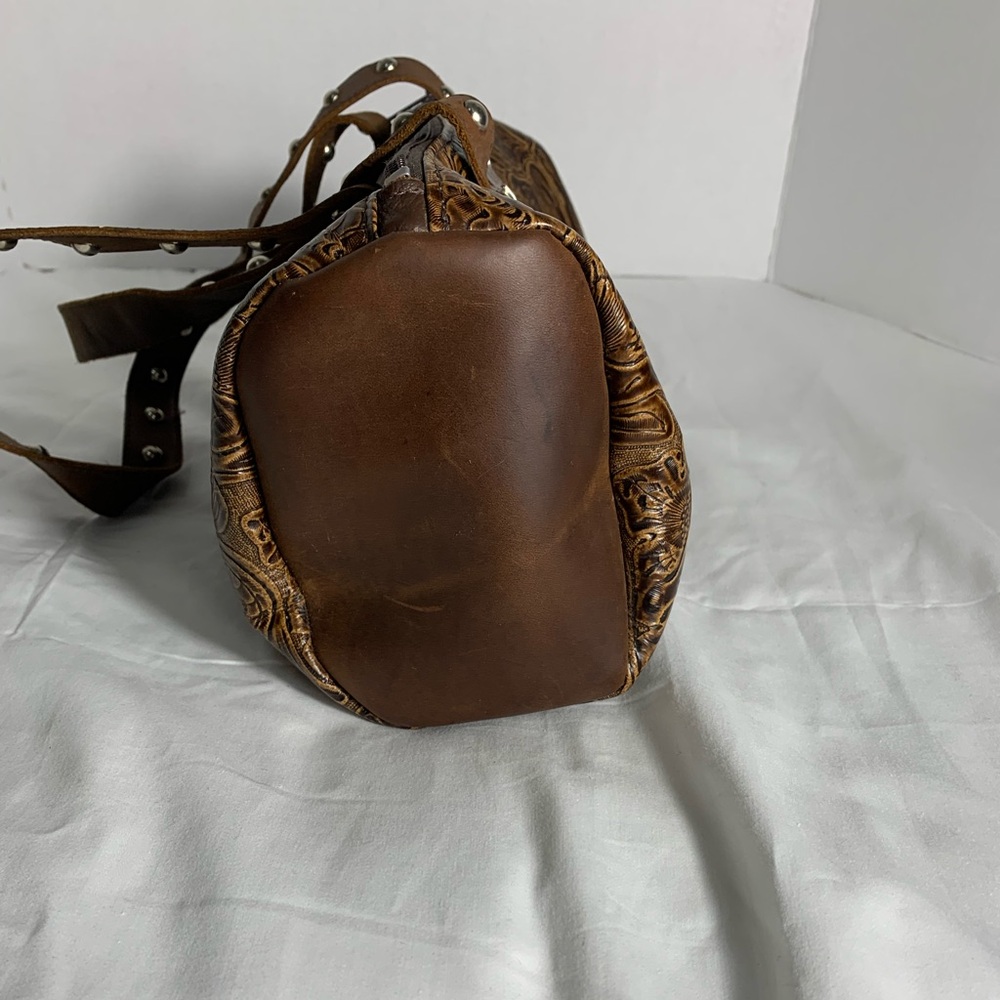 Harley-Davidson Vintage Tooled Brown Leather Shoulder Bag - Picture 4 of 8
